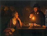 Scene Canvas Paintings - A Market Scene by Candle Light